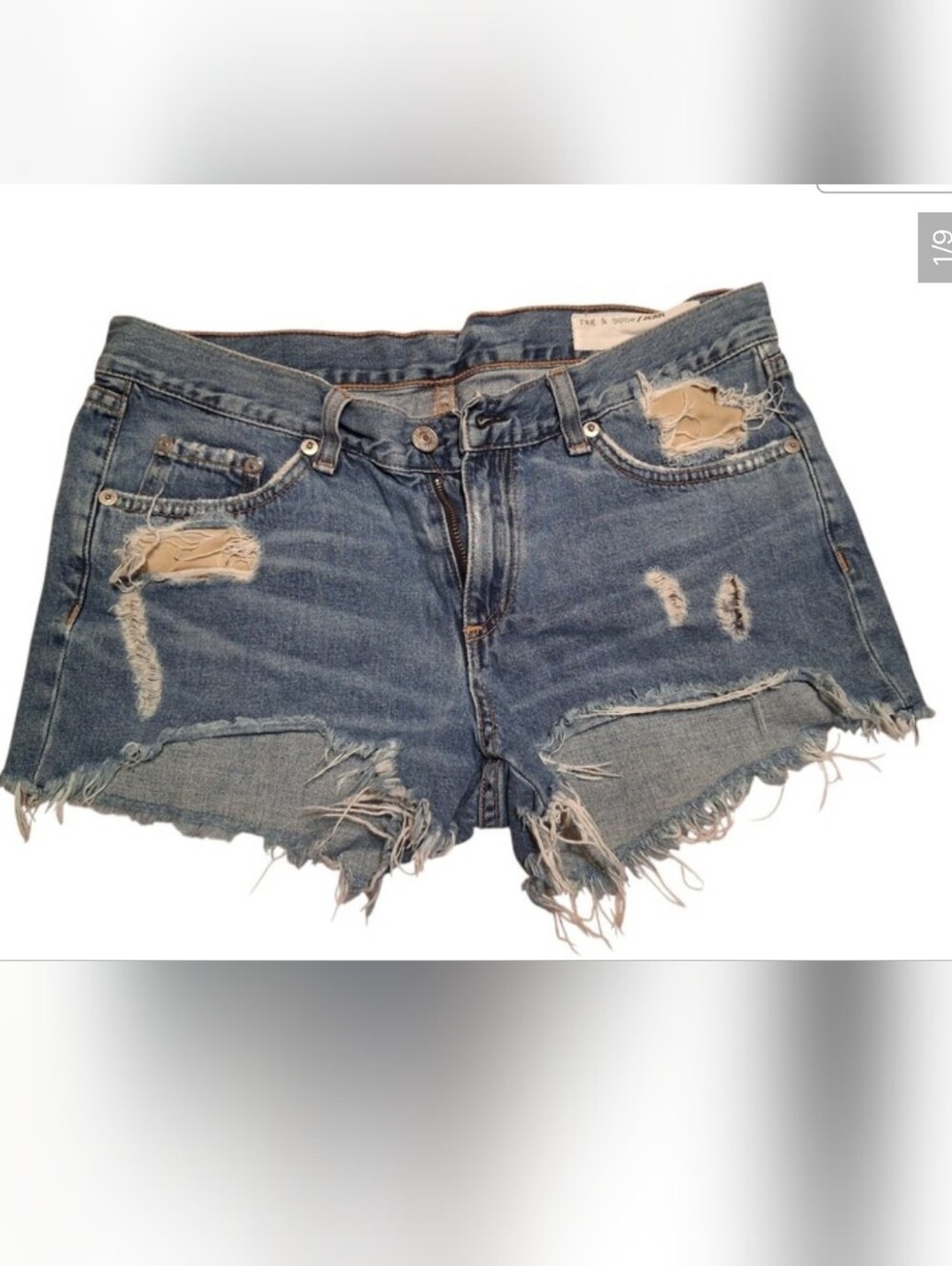 RAG & BONE Distressed Cutoff Denim Shorts Blue Raw Hem Winnie High Rise Size 27
